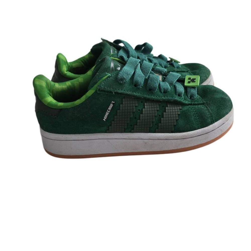 Adidas x Minecraft Boys Size 1 Campus 00's Green Suede Sneakers - Picture 3 of 10